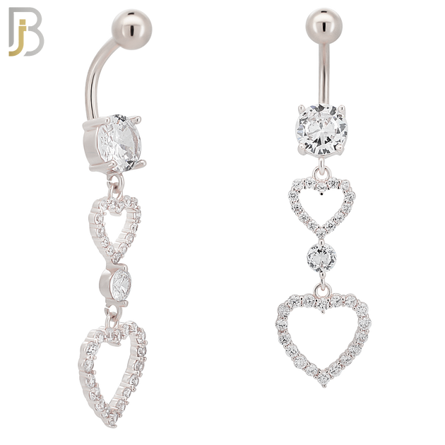 N0139 -  316L Stainless Steel Dangling Double Heart with CZ Belly Ring image 1