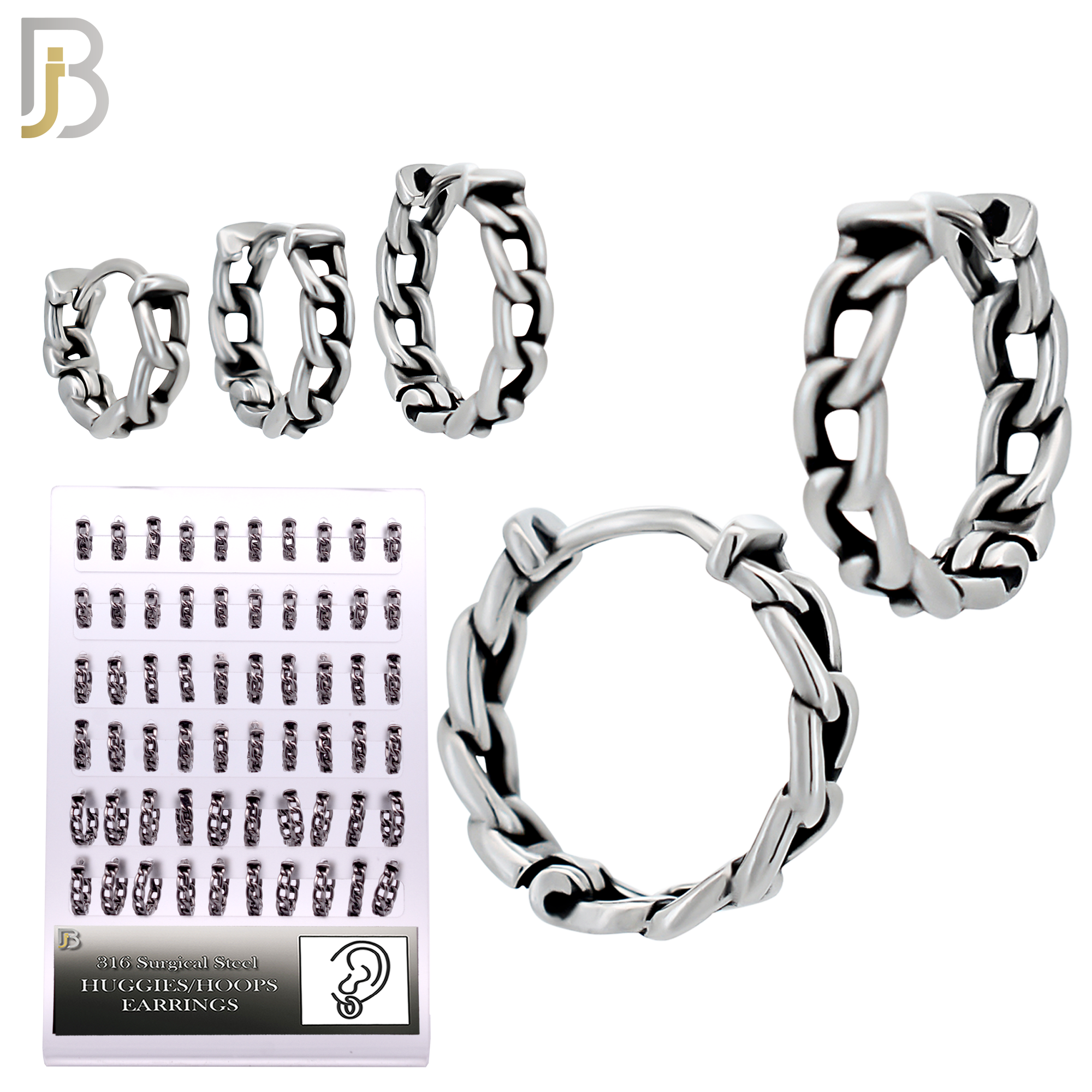 PK-ES130 - Stainless Steel Vintage Tribal Chain Huggies Hoops Earrings-Pack of 30 Pairs image 1