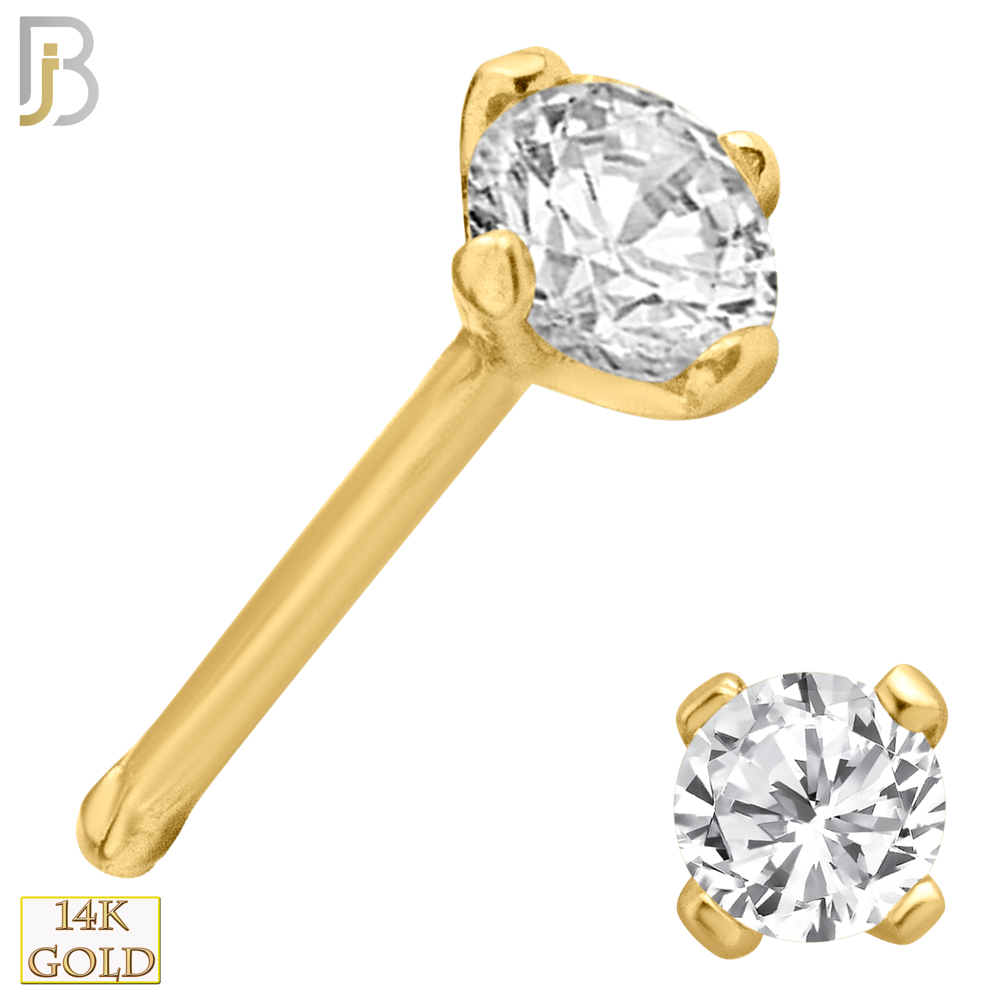 14-NR01L - 14k Solid Gold Prong Round Lab Diamond Jewelry Nose Bone image