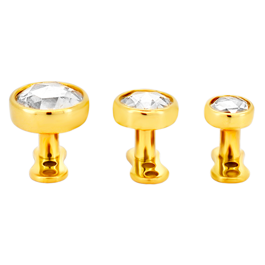 14-G23G-DM03 - G23 Titanium Gold Plated Anchor with 14k Gold Top with Bezel Set Rose Cut Lab Diamond Dermal - Internally Threaded image 6