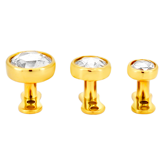 14-G23G-DM03 - G23 Titanium Gold Plated Anchor with 14k Gold Top with Bezel Set Rose Cut Lab Diamond Dermal - Internally Threaded image 6
