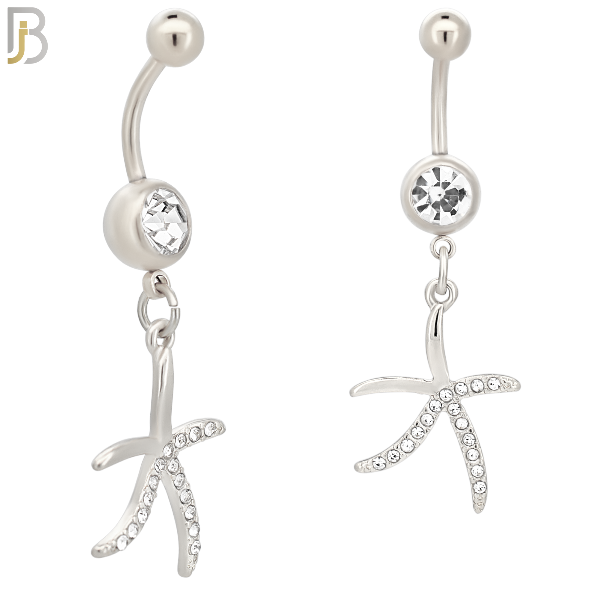 N072 - 316L Stainless Steel Dangling Starfish Design Belly Ring with 5mm Screw Ball image 1