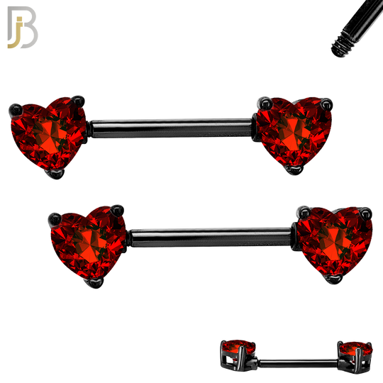 NP03K - 316L Surgical Steel Black Plated Screw Prong Heart Zircon Nipple Ring Piercing image