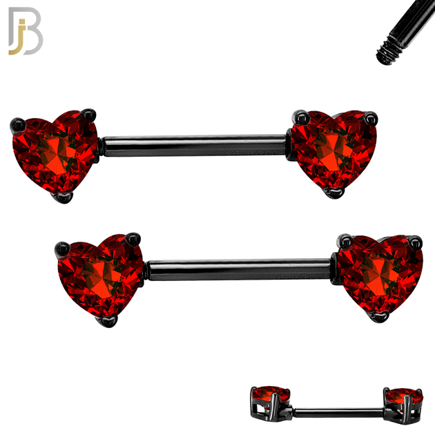 NP03K - 316L Surgical Steel Black Plated Screw Prong Heart Zircon Nipple Ring Piercing image
