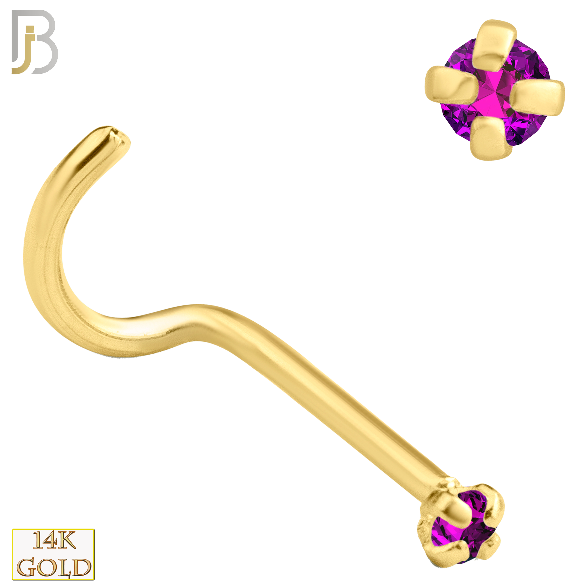 14-NR03YR-22 - 22g-14k Yellow Gold Nose Screw with Ruby in Prong Setting image 2