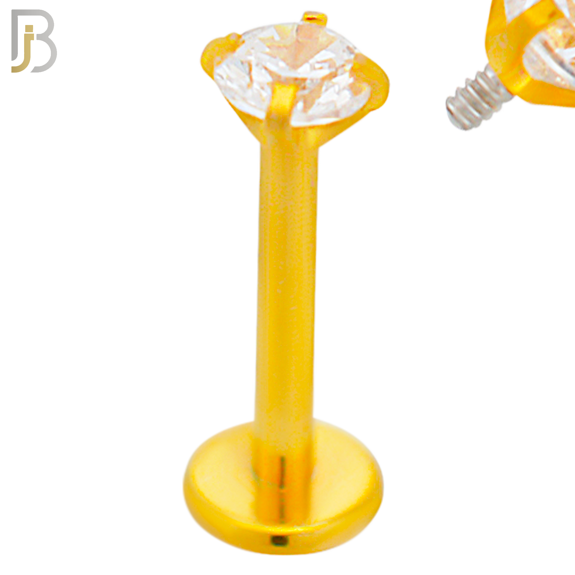 LB14GC16 - 16g 316L Surgical Steel Gold Plated Bar Prong Setting  Zircon Internally Threaded Labret (PACK OF 6) image 4