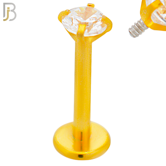 LB14GC16 - 16g 316L Surgical Steel Gold Plated Bar Prong Setting  Zircon Internally Threaded Labret (PACK OF 6) image 4