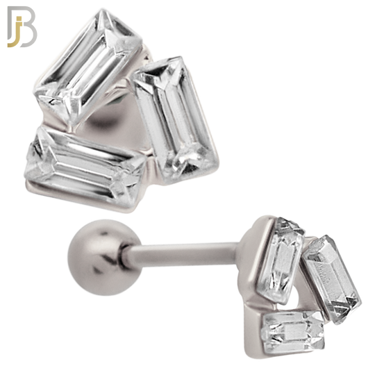 TB72 - 316L Stainless Steel Three Baguette CZ  in Triangle Tragus/Cartilage Barbell (PACK OF 6) image 1