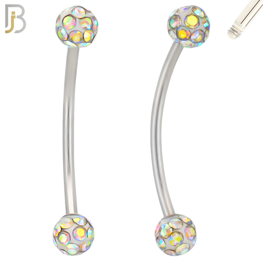 EC05S16-16 - 16g Thickness 316L Surgical Steel Snake Eye 16mm Curved Barbell Coated Multi Zircon Externally Threaded (PACK OF 4) image 10