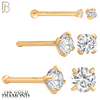 14-NR01D – 20g 14k Solid Gold Prong Setting  Round SI1 Real Diamond Nose Ring Bone image 2