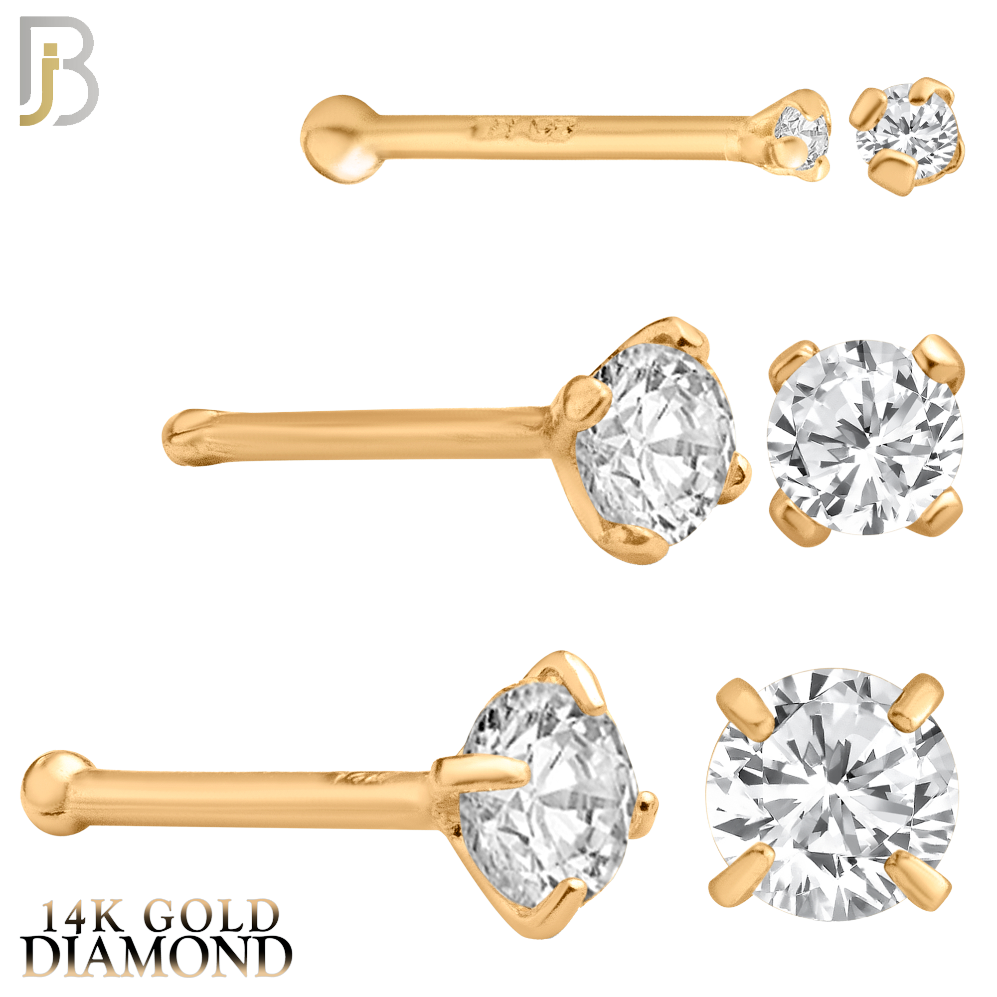 14-NR01D – 20g 14k Solid Gold Prong Setting  Round SI1 Real Diamond Nose Ring Bone image 2