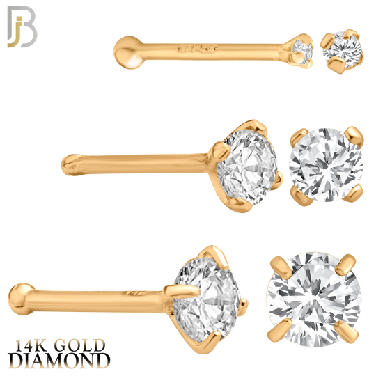 14-NR01D – 20g 14k Solid Gold Prong Setting  Round SI1 Real Diamond Nose Ring Bone image 2
