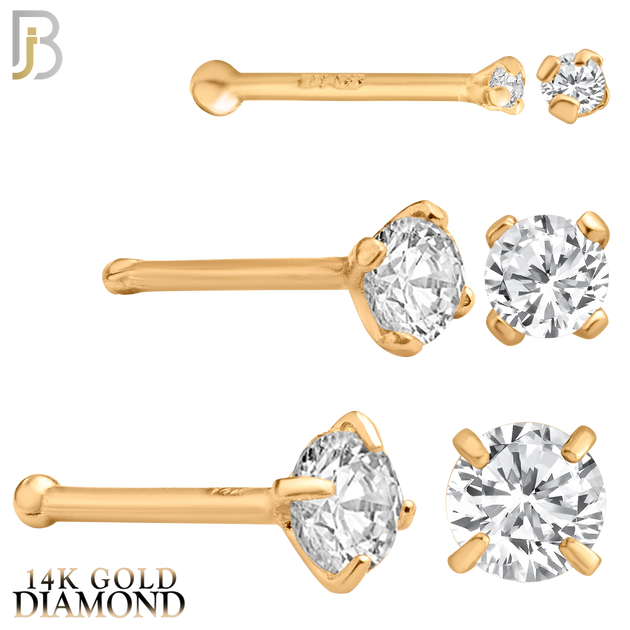 14-NR01D – 20g 14k Solid Gold Prong Setting  Round SI1 Real Diamond Nose Ring Bone image 2