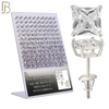 925-PK-ES80R-SC - 925 Sterling Silver Rhodium Plated Screw Back Earring Stud Casting Square Prong Setting Clear Zircon Pack of 120 image 0