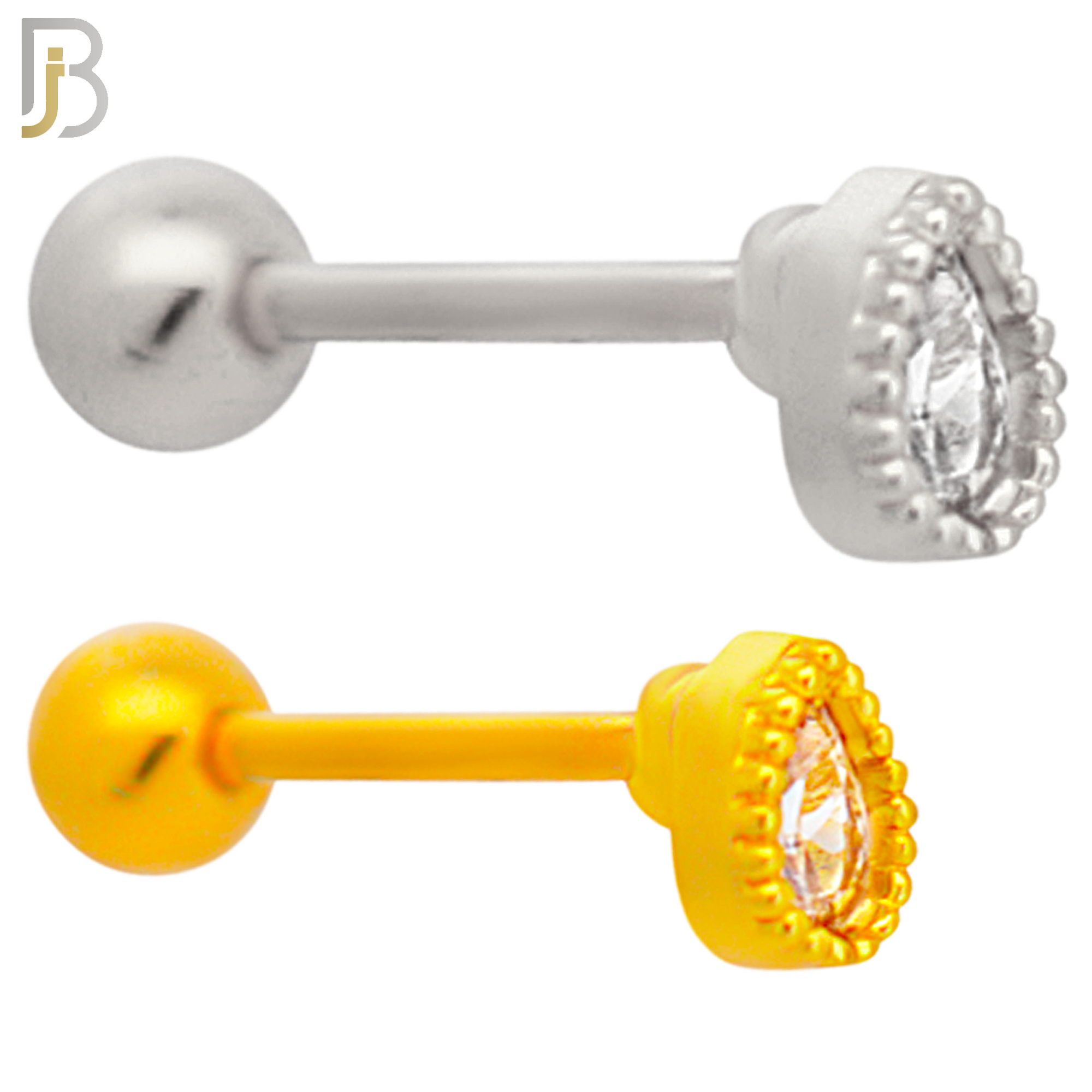 TB06 -316L Surgical Steel Pear Shaped CZ Tragus Barbell Cartilage Piercing Screw Ball (PACK OF 6) image 0