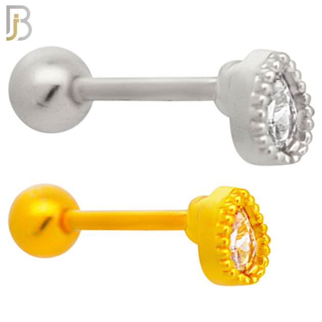 TB06 -316L Surgical Steel Pear Shaped CZ Tragus Barbell Cartilage Piercing Screw Ball (PACK OF 6) image 0