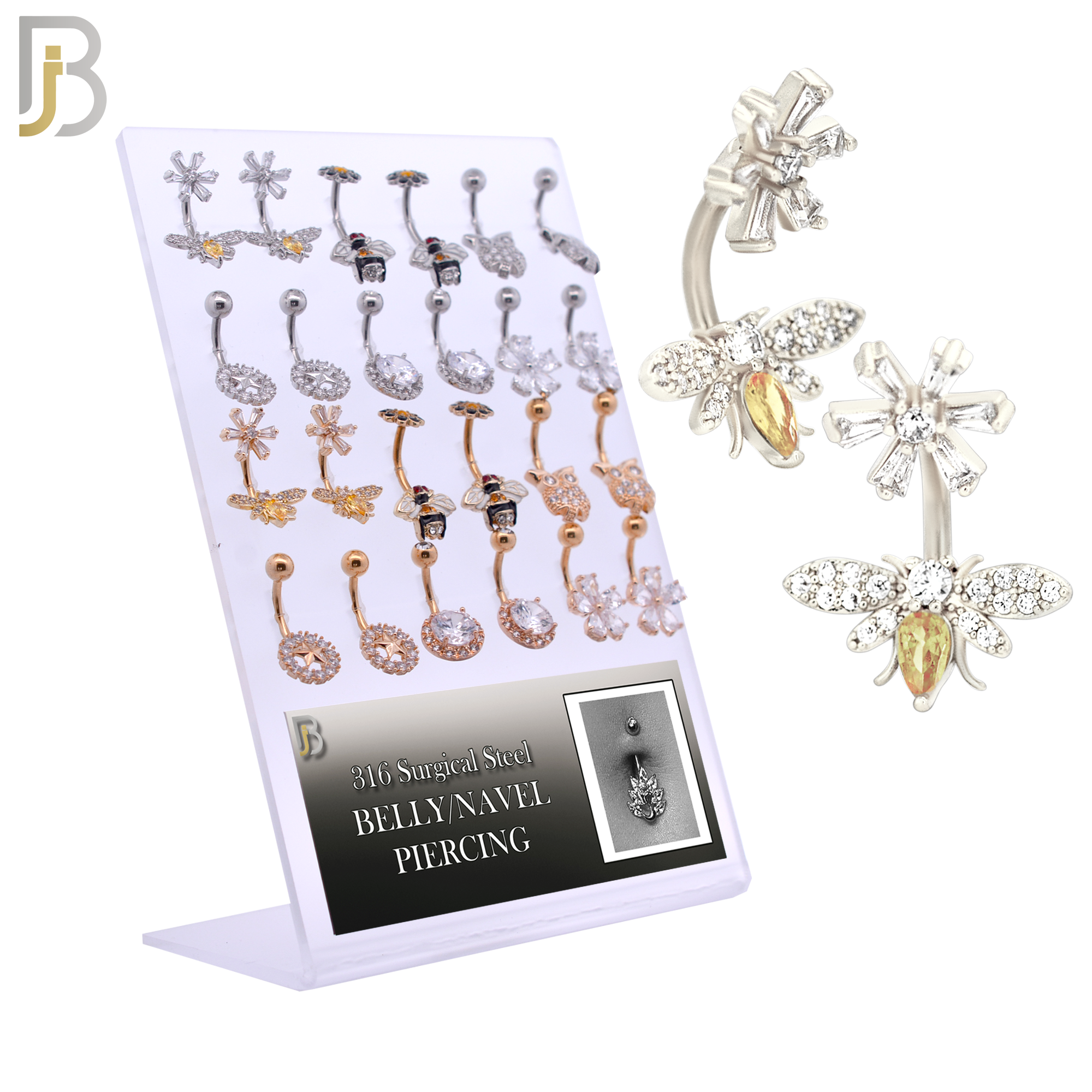 PK-NB40 - 316L Surgical Steel Different Designs Banana Navel 14g 10mm Length Pack of 24 image 0