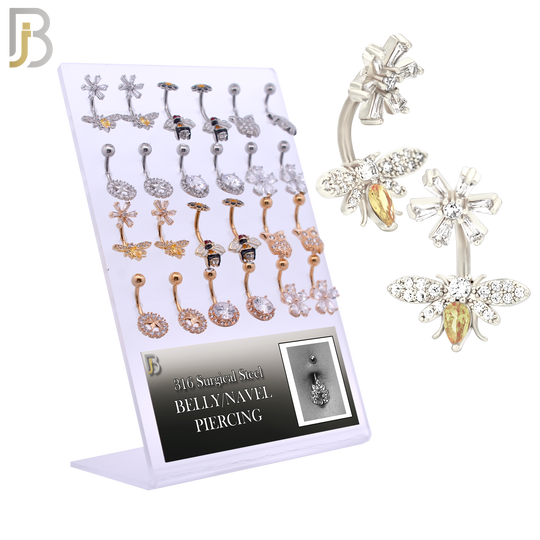 PK-NB40 - 316L Surgical Steel Different Designs Banana Navel 14g 10mm Length Pack of 24 image 0
