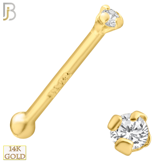 14-NR01CY-22 - 14k Solid Yellow Gold 22g Prong Setting  Round Cubic Zircona Nose Bone image 1