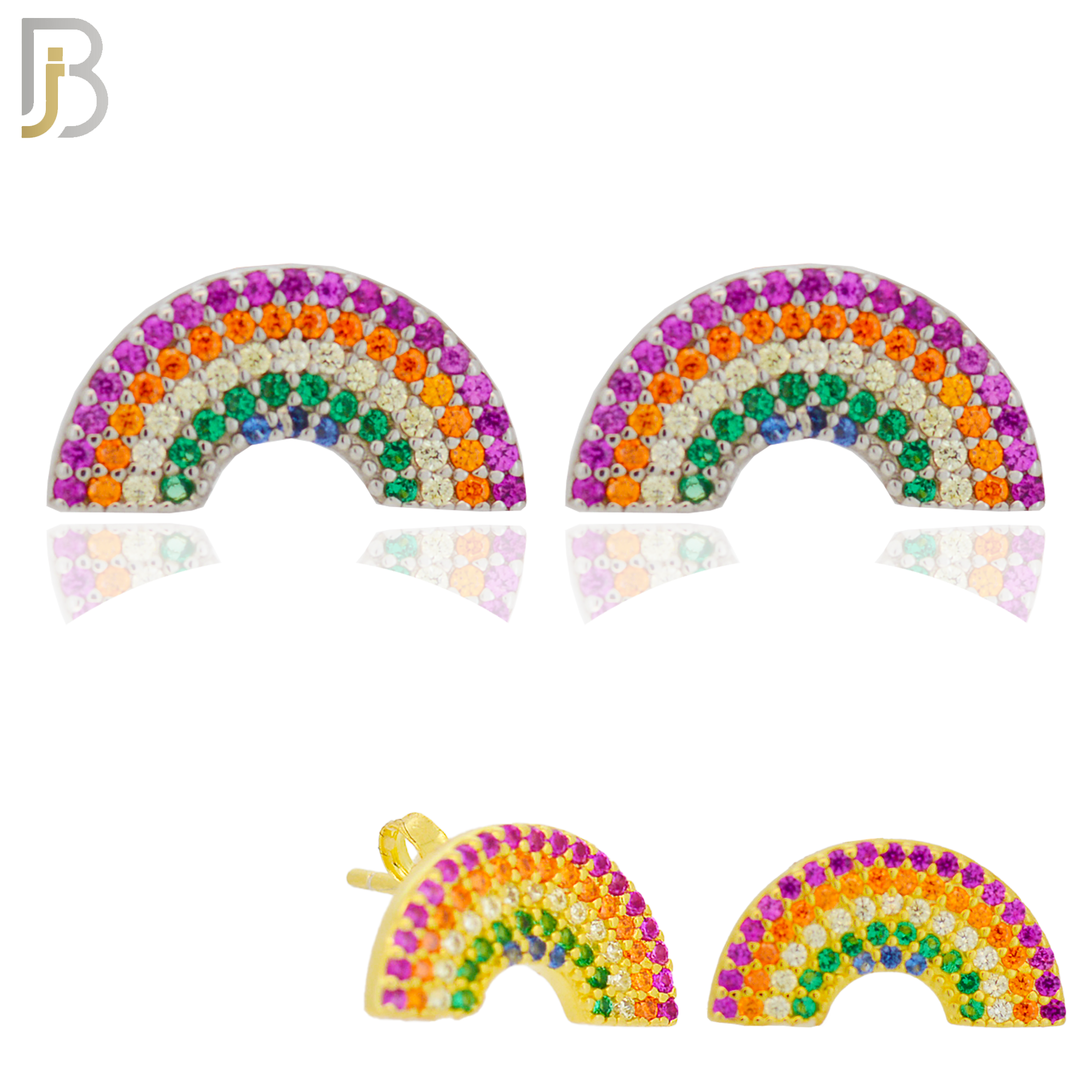925-ES282 – .925 Sterling Silver Rainbow Design Earring Stud with Multi Colored Zircon image 0