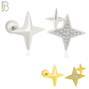 925-ES370 - Screw Ball Back - .925 Sterling Silver Four Point Star Mismatched Stud Earrings image 0