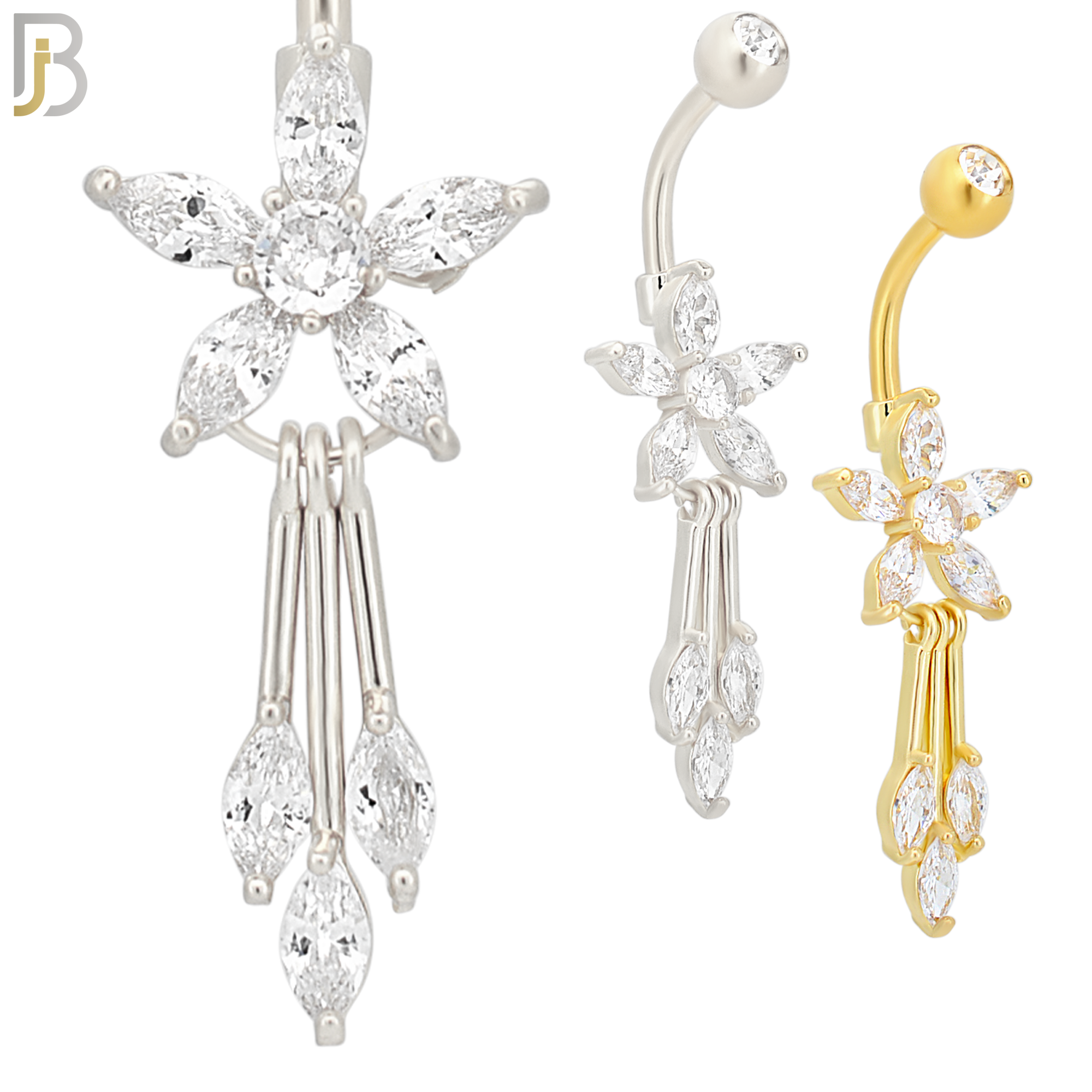 N056 - 316L Stainless Steel Dangling Flower Design Belly Ring with 5mm Screw Ball Top image 0