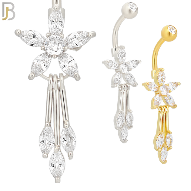 N056 - 316L Stainless Steel Dangling Flower Design Belly Ring with 5mm Screw Ball Top image 0