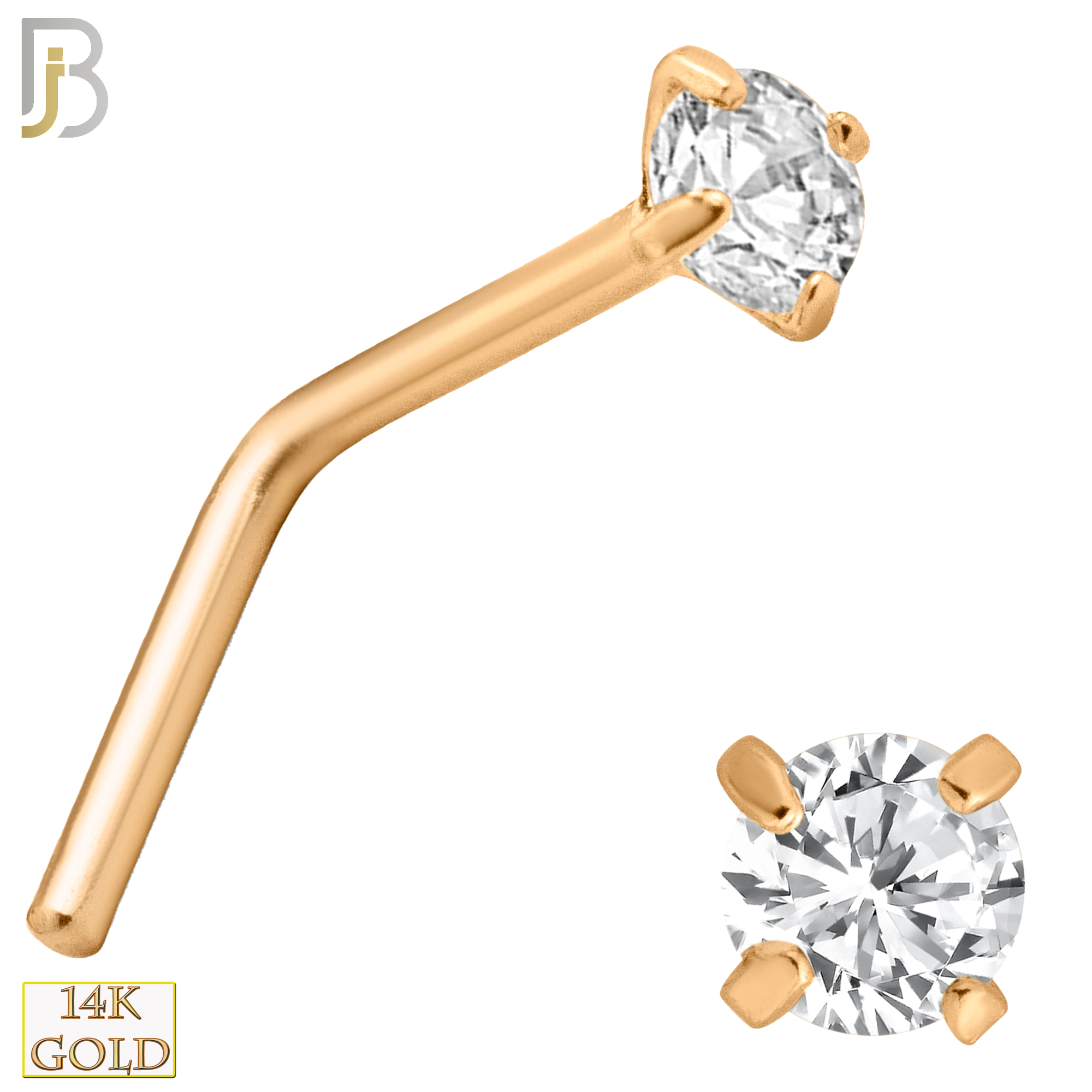 14-NR10CR-20 - 20g Thickness 14k Solid Rose Gold Prong Setting  Round Cubic Zircona L-Shape image 2