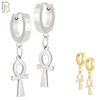 ES88  - 316L Stainless Steel Dangling Ankh Cross Design Huggies Clip On image 0