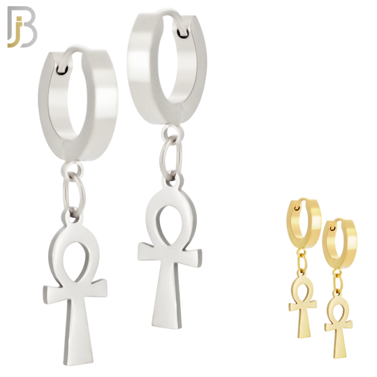 ES88  - 316L Stainless Steel Dangling Ankh Cross Design Huggies Clip On image 0
