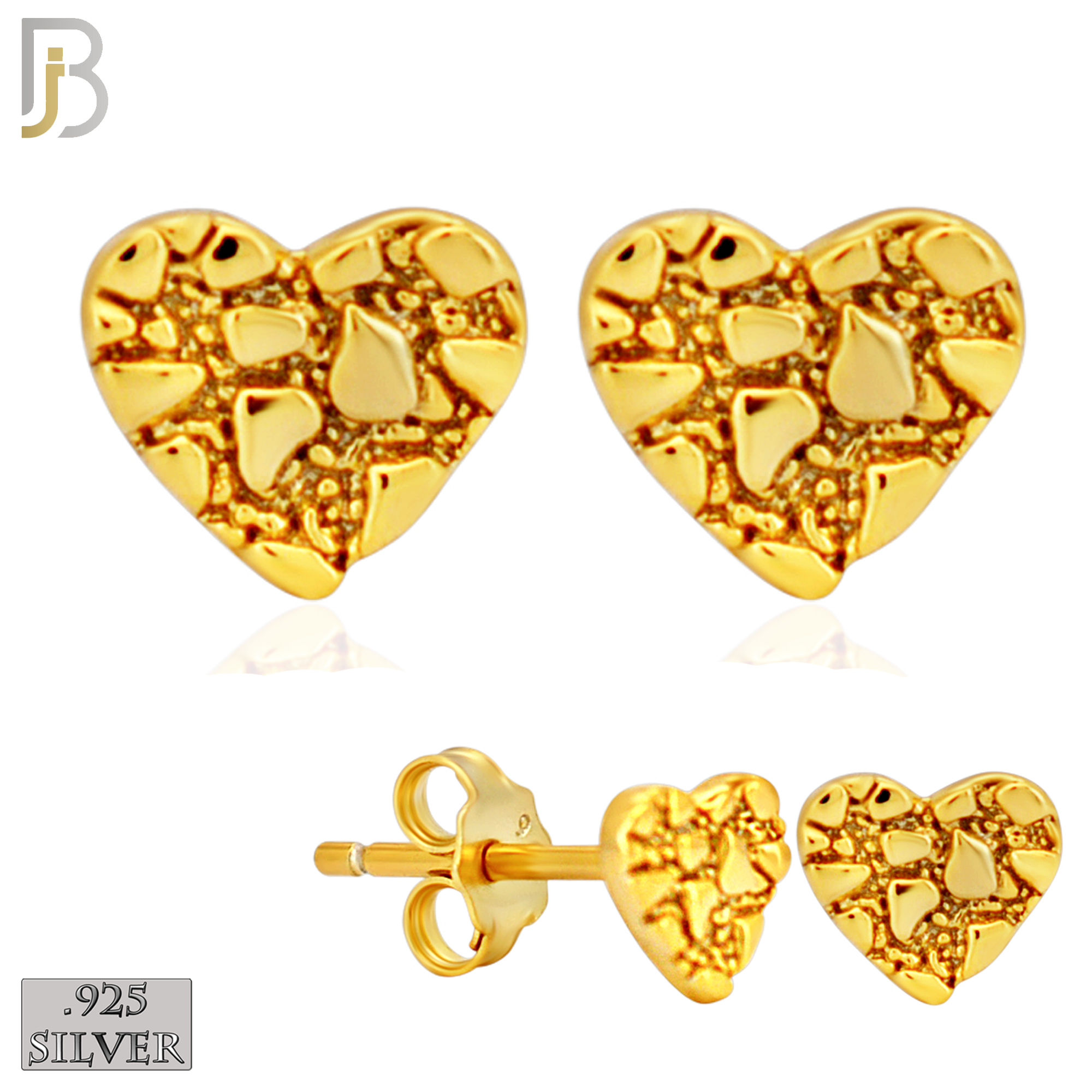 925-ES515 - 925 Sterling Silver Heart Nugget Push Back Earrings image 0