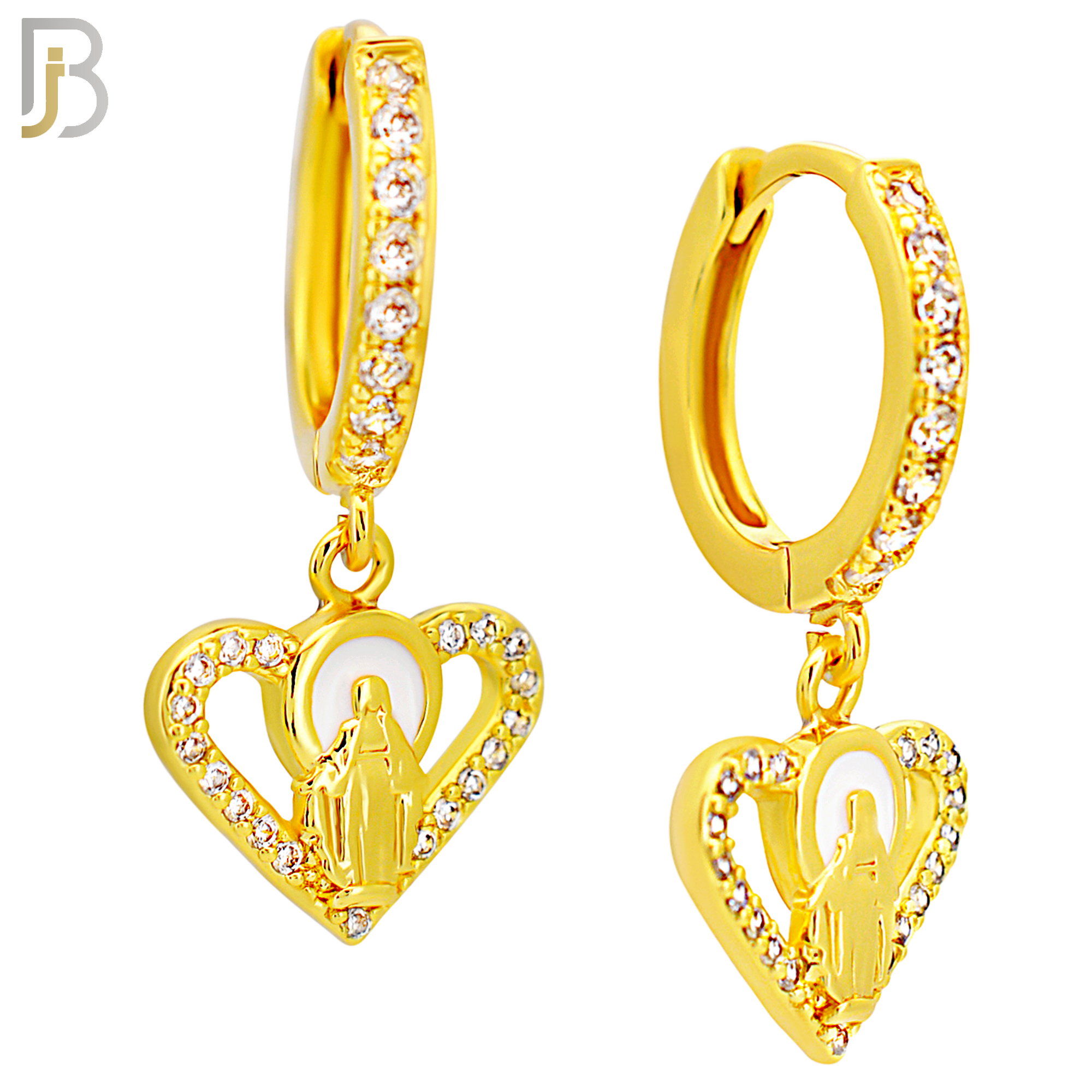 ES496 - 316L Stainless Steel Dangling Halo Virgin Mary Heart  Huggies Earrings image 2