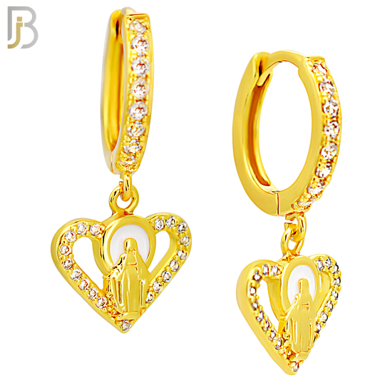 ES496 - 316L Stainless Steel Dangling Halo Virgin Mary Heart  Huggies Earrings image 2