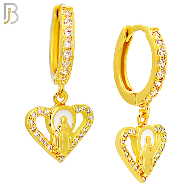 ES496 - 316L Stainless Steel Dangling Halo Virgin Mary Heart  Huggies Earrings image 2