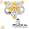 14-G23-DM19 - 14k Titanium Anchor and 14k Gold Top Three CZ in Prong Setting Dermal - Internally Threaded image 2