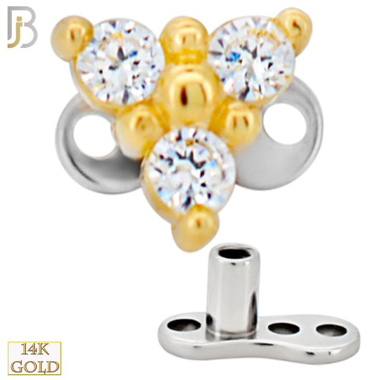 14-G23-DM19 - 14k Titanium Anchor and 14k Gold Top Three CZ in Prong Setting Dermal - Internally Threaded image 2
