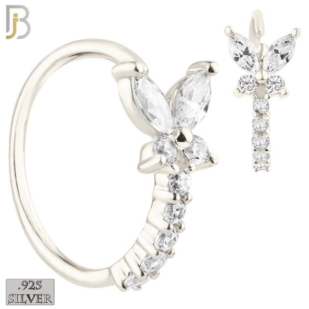 925-CT66 - 925 Sterling Silver Butterfly with 5 Zircon Line Nose Hoop (PACK OF 6) image 0