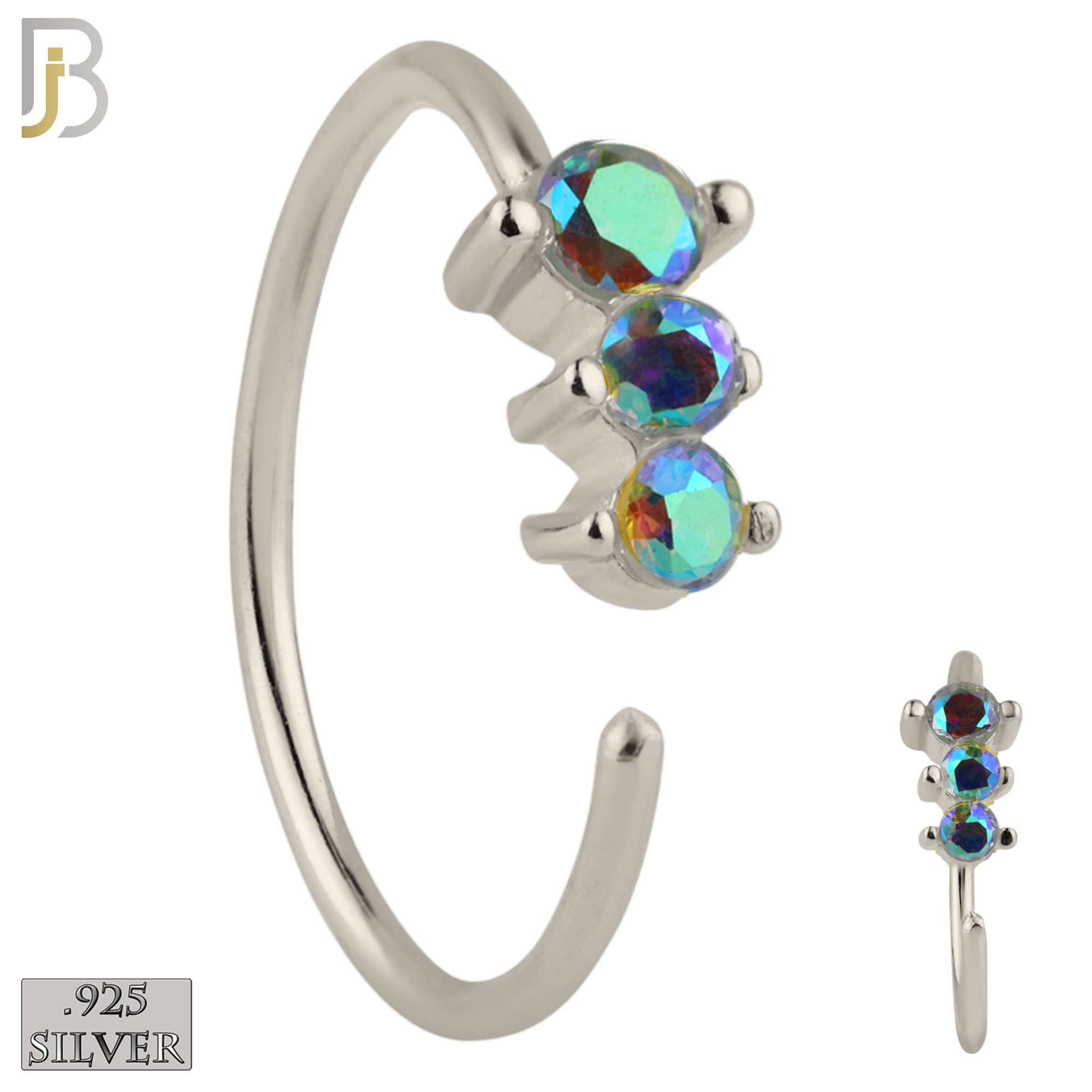 925-CT05 - 925 Sterling Silver 22g Thickness 3 Prong CZ Hoops Piercing (PACK OF 6) image