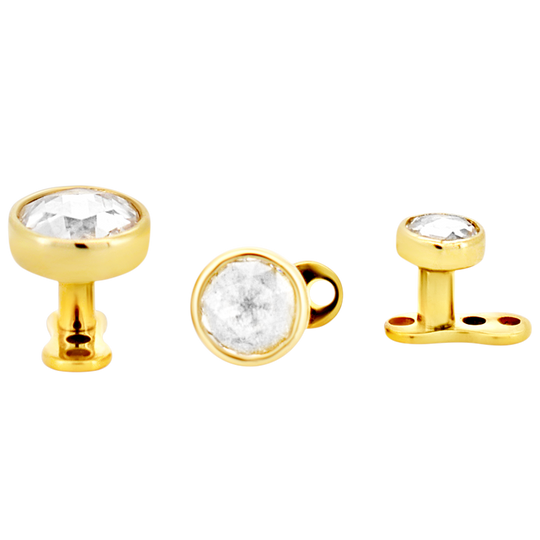 14-G23G-DM03 - G23 Titanium Gold Plated Anchor with 14k Gold Top with Bezel Set Rose Cut Lab Diamond Dermal - Internally Threaded image 11
