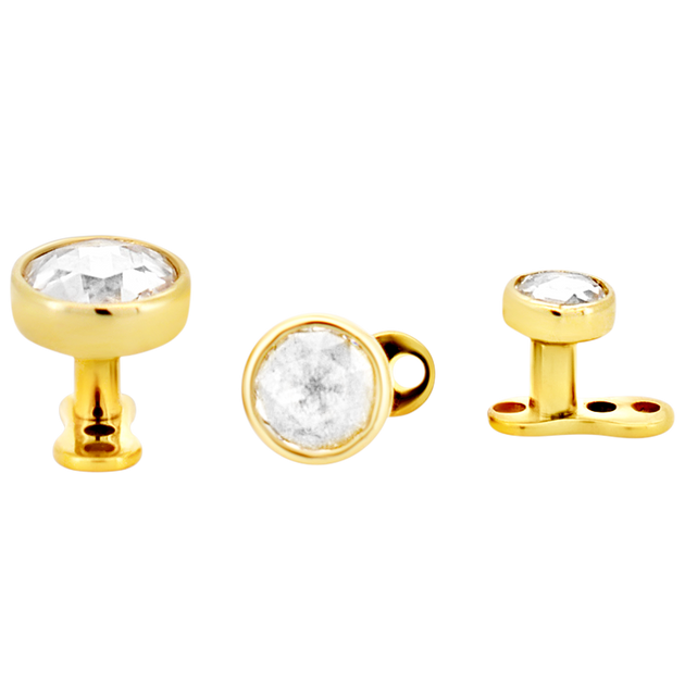 14-G23G-DM03 - G23 Titanium Gold Plated Anchor with 14k Gold Top with Bezel Set Rose Cut Lab Diamond Dermal - Internally Threaded image 11