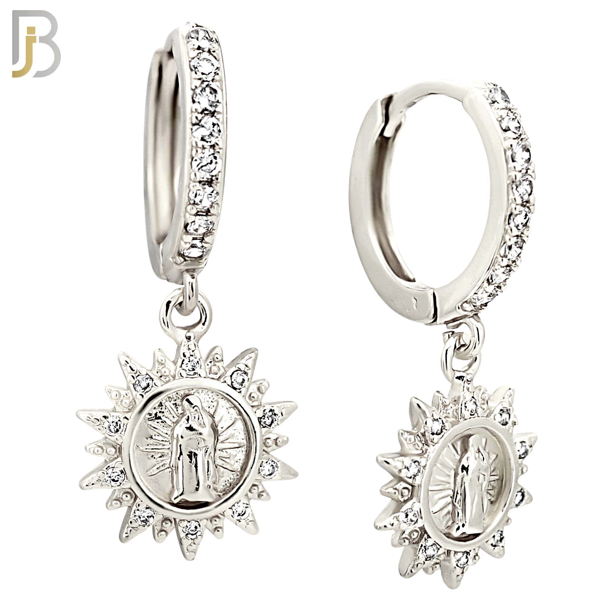 ES502 - 316L Stainless Steel Dangling Sun Rays Virgin Mary Huggies Earrings image 1