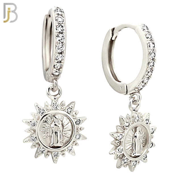 ES502 - 316L Stainless Steel Dangling Sun Rays Virgin Mary Huggies Earrings image 1