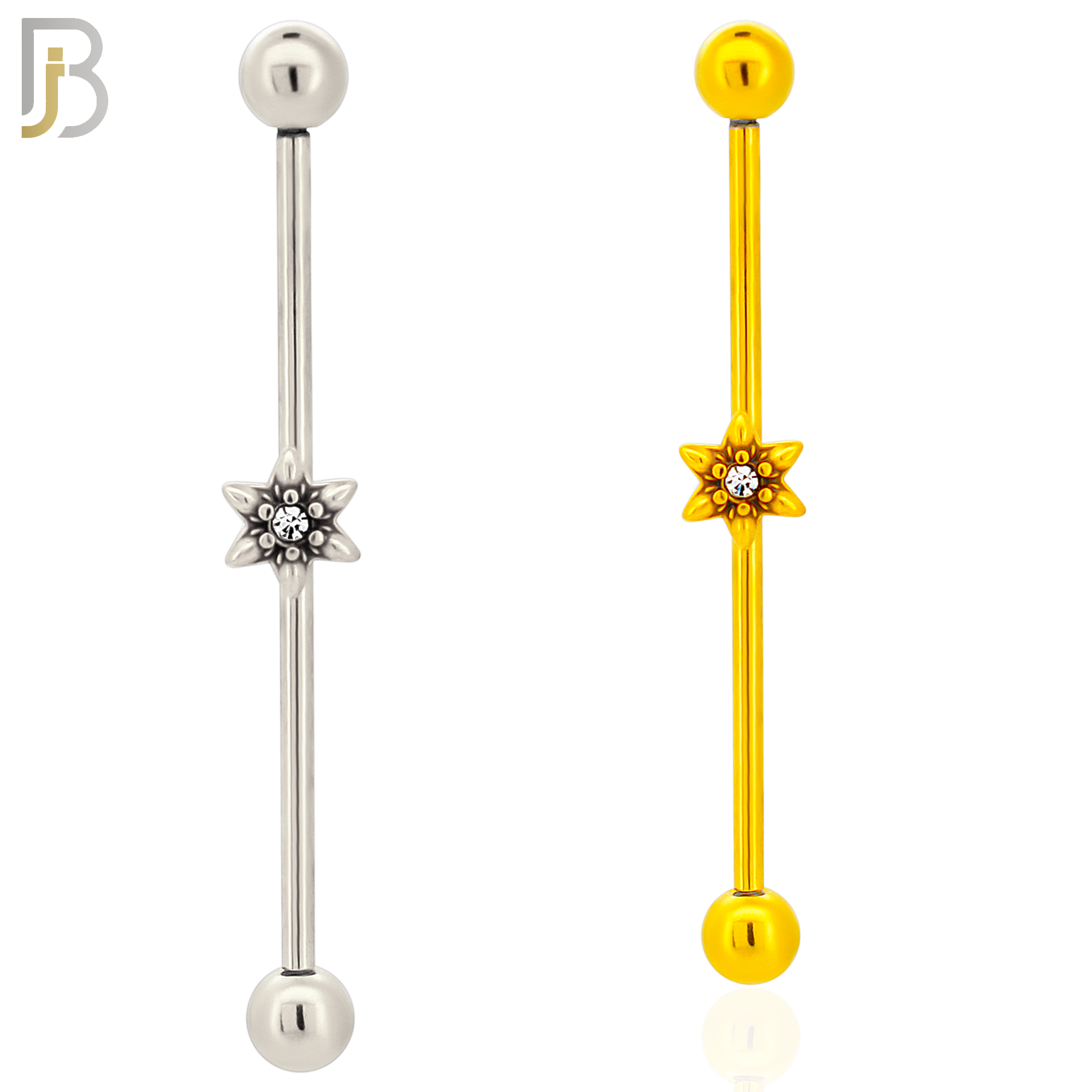 BB71 - 316L Surgical Steel Screw Bar with Flower Design Barbell Industrial (PACK OF 4) image 0