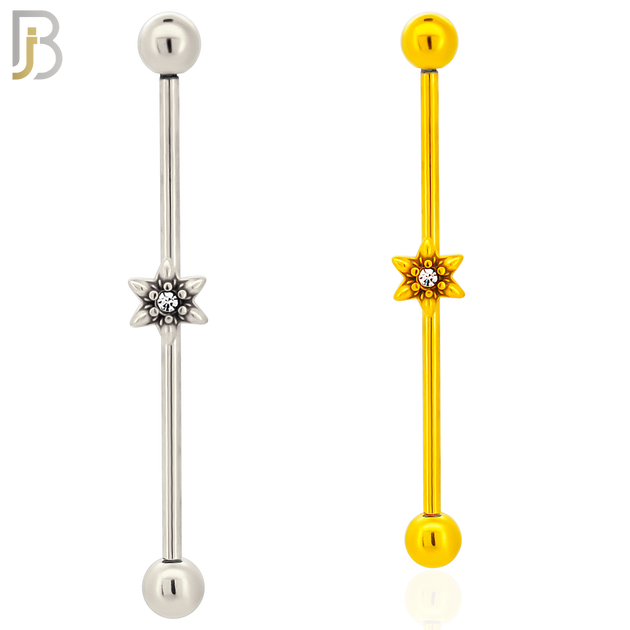 BB71 - 316L Surgical Steel Screw Bar with Flower Design Barbell Industrial (PACK OF 4) image 0