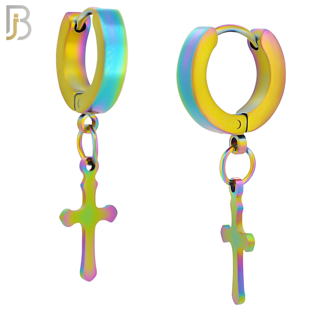 ES91 - 316L Stainless Steel Dangling Cross Design Huggies Clip On image 2