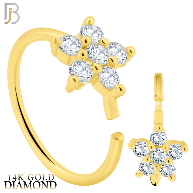 14-CT27D - 14k Yellow Gold Five Petal Star Shaped Flower with GH / SI1 Natural Diamonds Nose Hoops image 0
