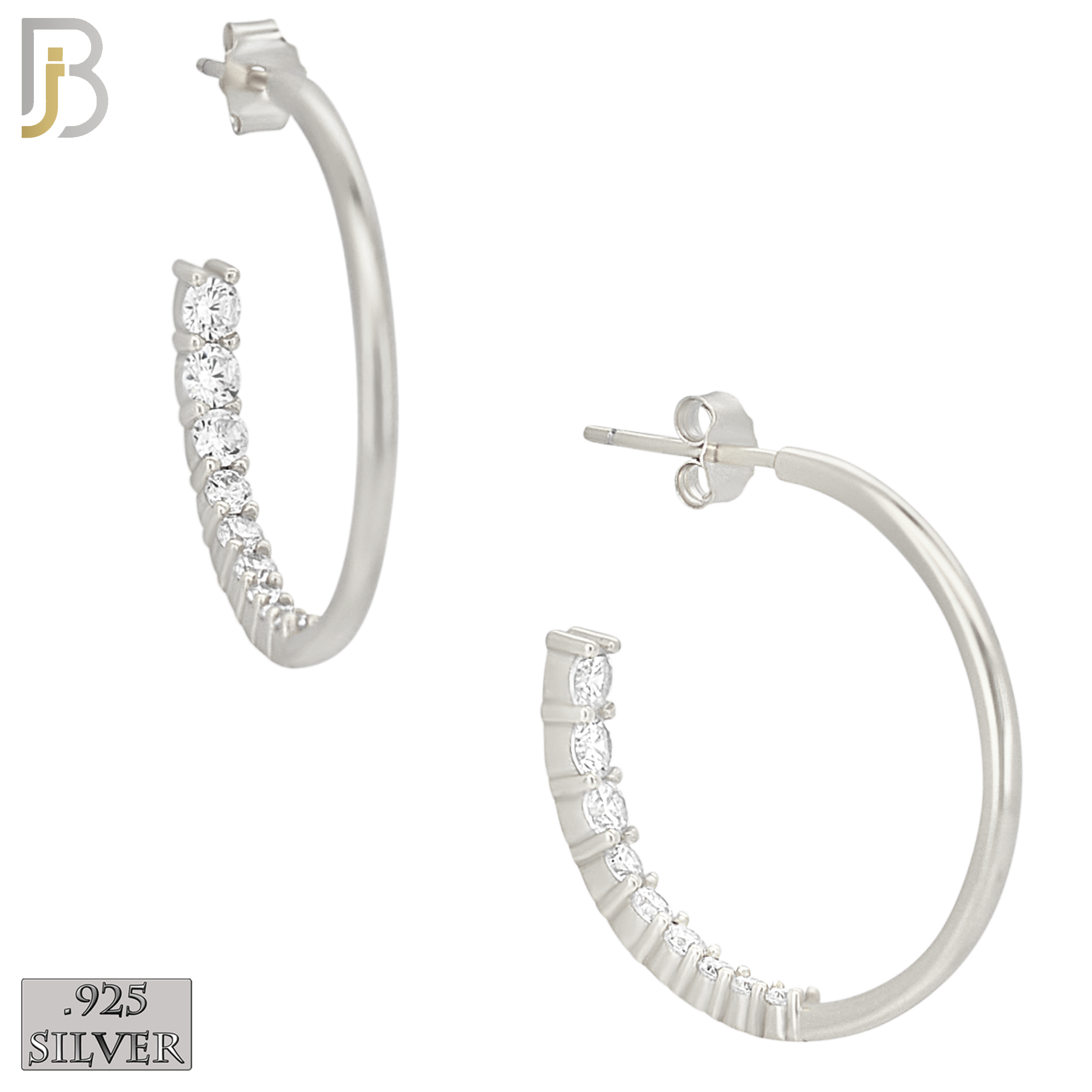 925-ES469 - 925 Sterling Silver Front Facing Back CZ Push Back Hoop Earrings image 2