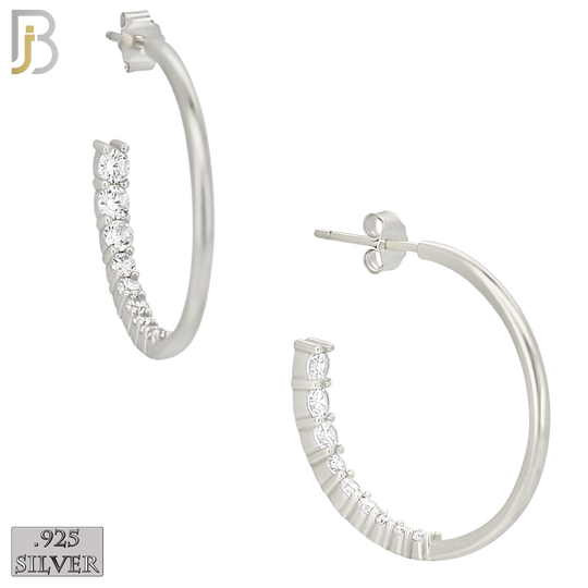 925-ES469 - 925 Sterling Silver Front Facing Back CZ Push Back Hoop Earrings image 2