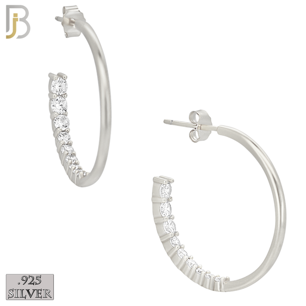 925-ES469 - 925 Sterling Silver Front Facing Back CZ Push Back Hoop Earrings image 2