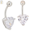 NB73 - 316L Stainless Steel Banana Belly Ring with Prong Set 10mm Heart Shaped Cubic Zirconia image 1